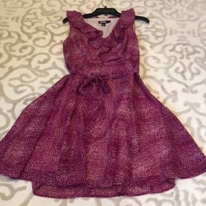 DKNY Ruffle V-Neck Sleeveless Fit & Flare Dress